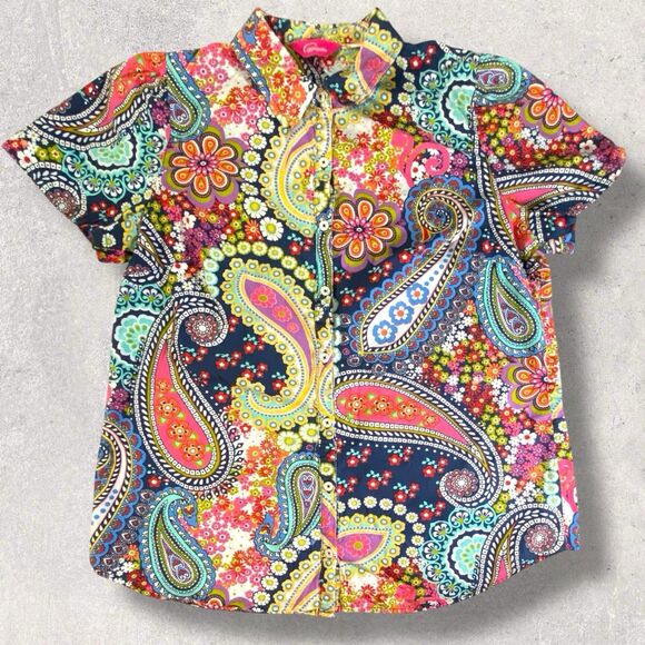 Pappagallo Button Up Shirt Women’s Large Colorful Floral Paisley Print - Picture 1 of 8